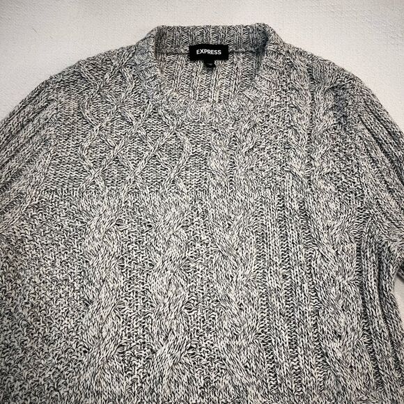 Express Gray Cable Knit Holiday Party Festive Mini Sweater Dress Size Medium - Picture 5 of 16